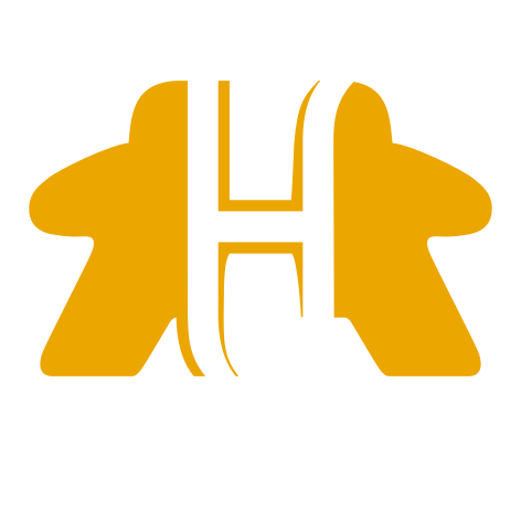 Meeple jaune séparé verticalement en deux par le H du nom de la commune d'Hantay